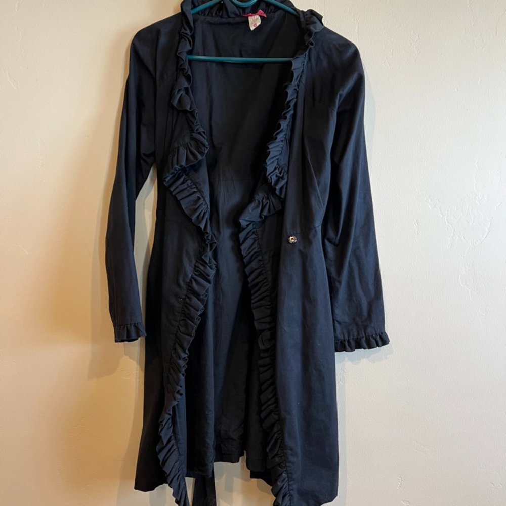 Black Cotton Ruffled Trench Coat - Women's M